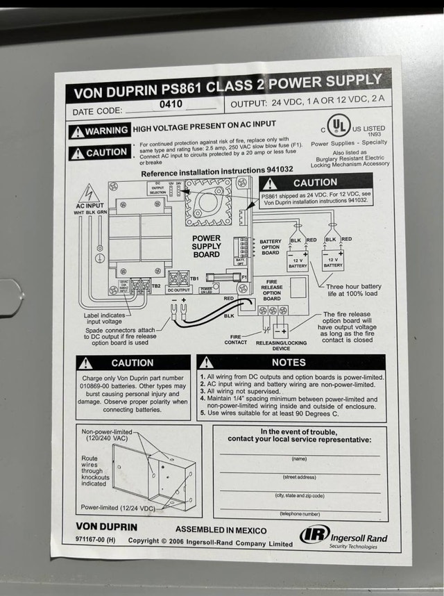 Von Duprin Class 2 Power Supply PS861 - photo 4