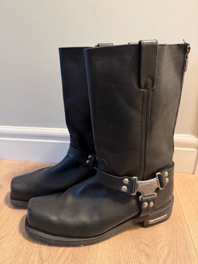 Classic Harness Leather Men's Motorcycle Boots (Black, Size USA