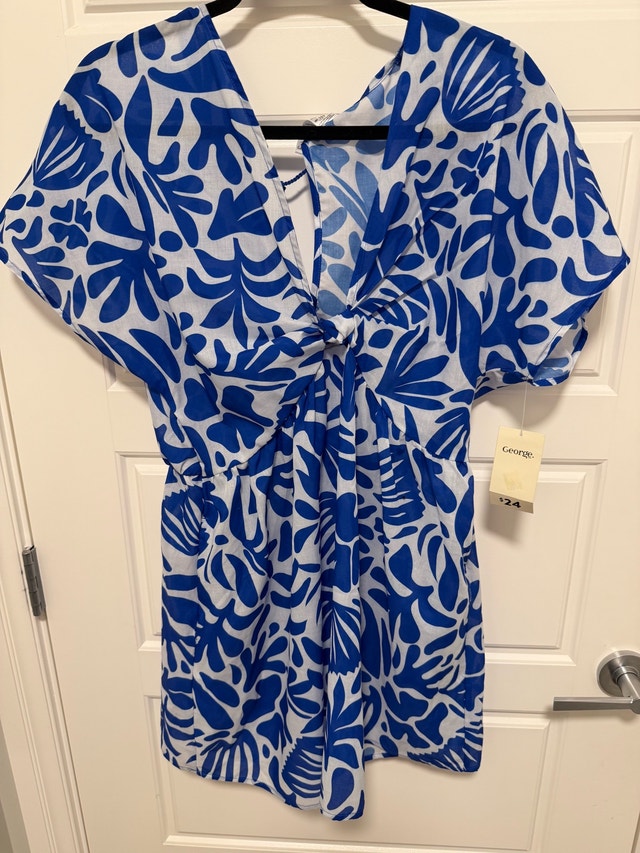 George Summer Dress Women's Medium Blue White Floral
