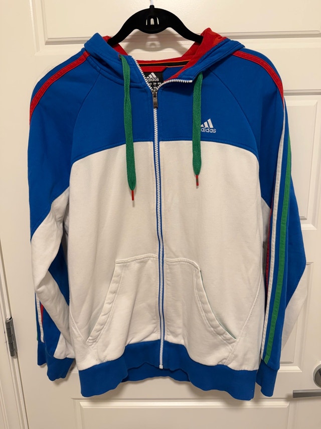 Adidas Colorblock Zip-Up Hoodie Blue/White/Green M