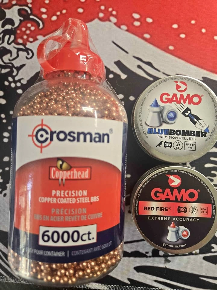 Copper BBs and precision pellets.