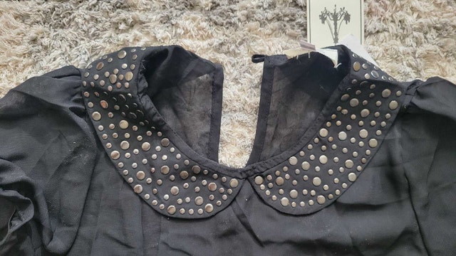 Women's Sheer Black Shirt with Studs - Size XS - photo 3