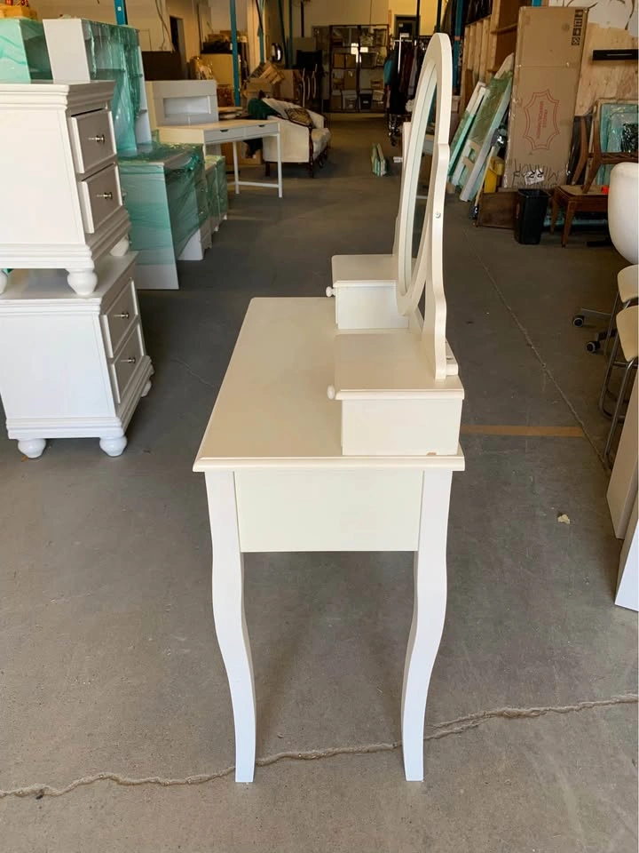 White Makeup Mirror Vanity w/ Desk Hutch - photo 3