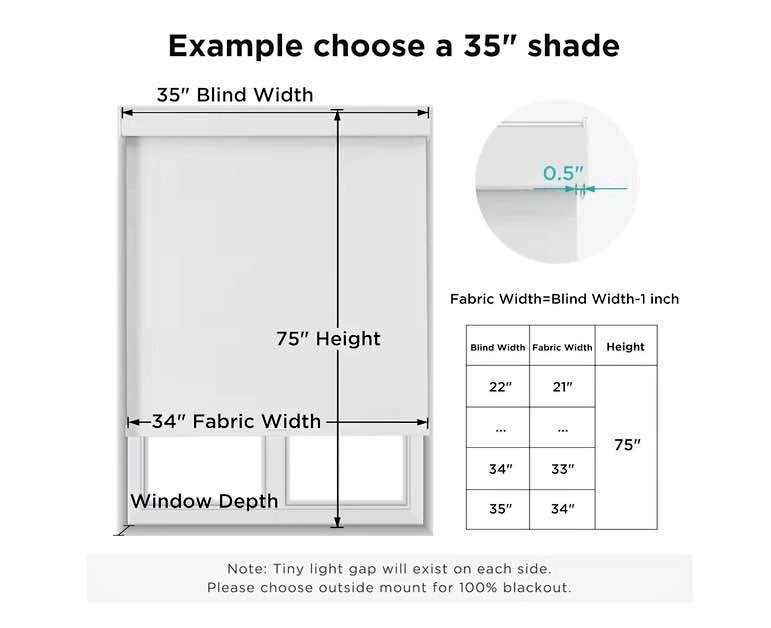 Joydeco 42x75in Cordless Roller Blinds