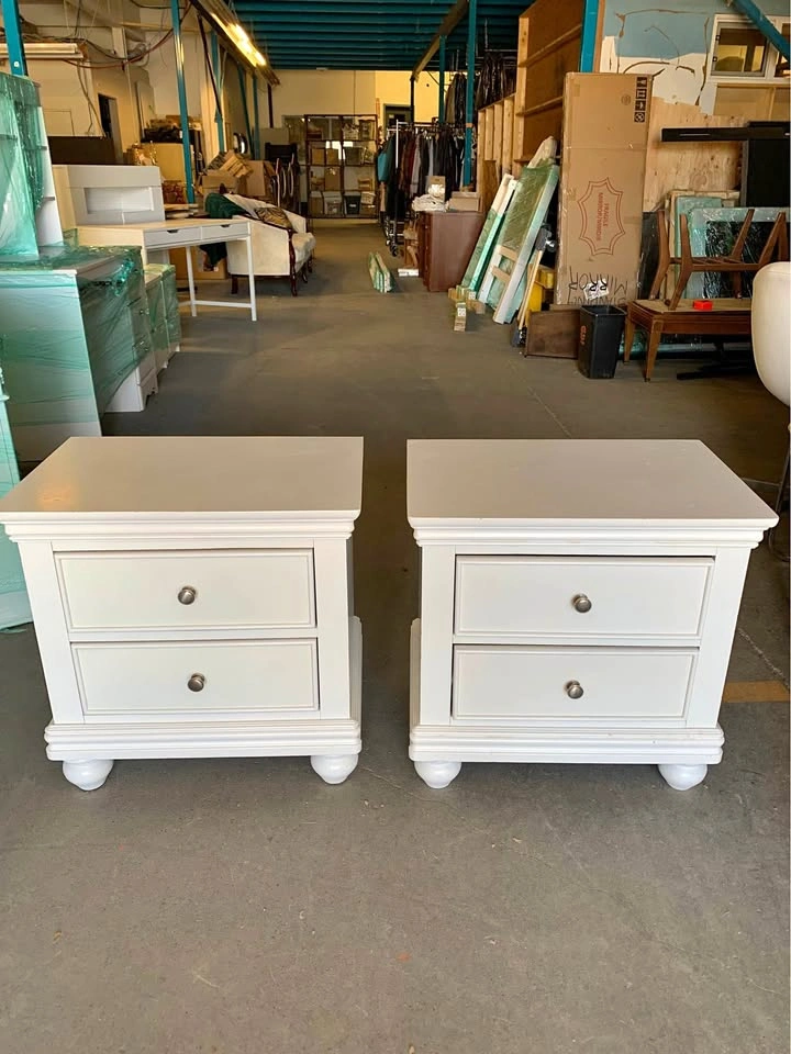2x Small White Vintage Dressers/Nightstands w/ Silver Handles