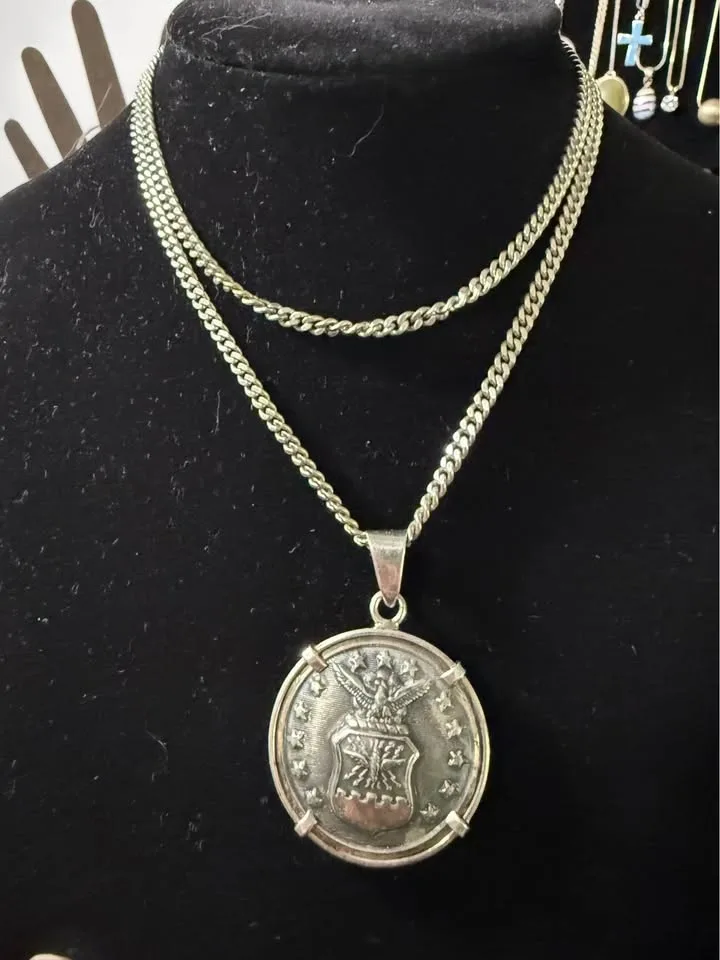 VTG Sterling Necklace w/ 1940’s Air Force Button Pendant - photo 3