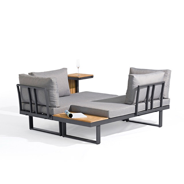 Modern Outdoor Patio Sofa Set, 3PCS Aluminum + Wood - photo 3
