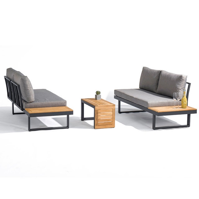 Modern Outdoor Patio Sofa Set, 3PCS Aluminum + Wood - photo 4