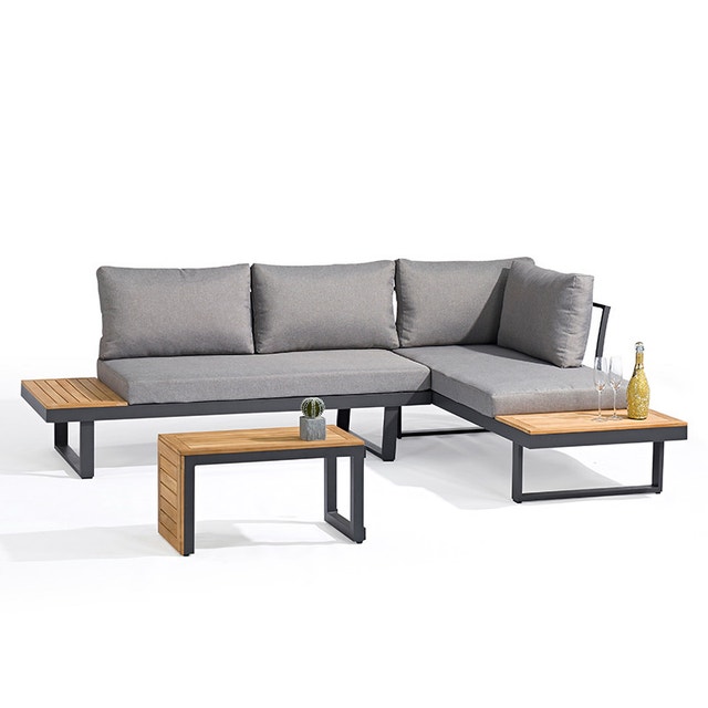 Modern Outdoor Patio Sofa Set, 3PCS Aluminum + Wood - photo 5