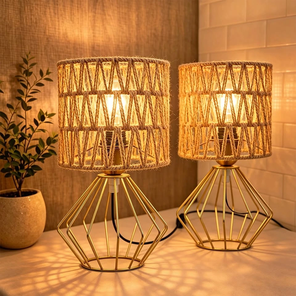 $30 Limited Time Sale NEW LAMPS Set of 2 Gold + Rope Table Lamps