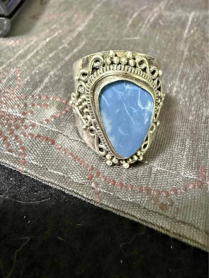 Sterling Silver Blue Stone Filigree Ring Size 9