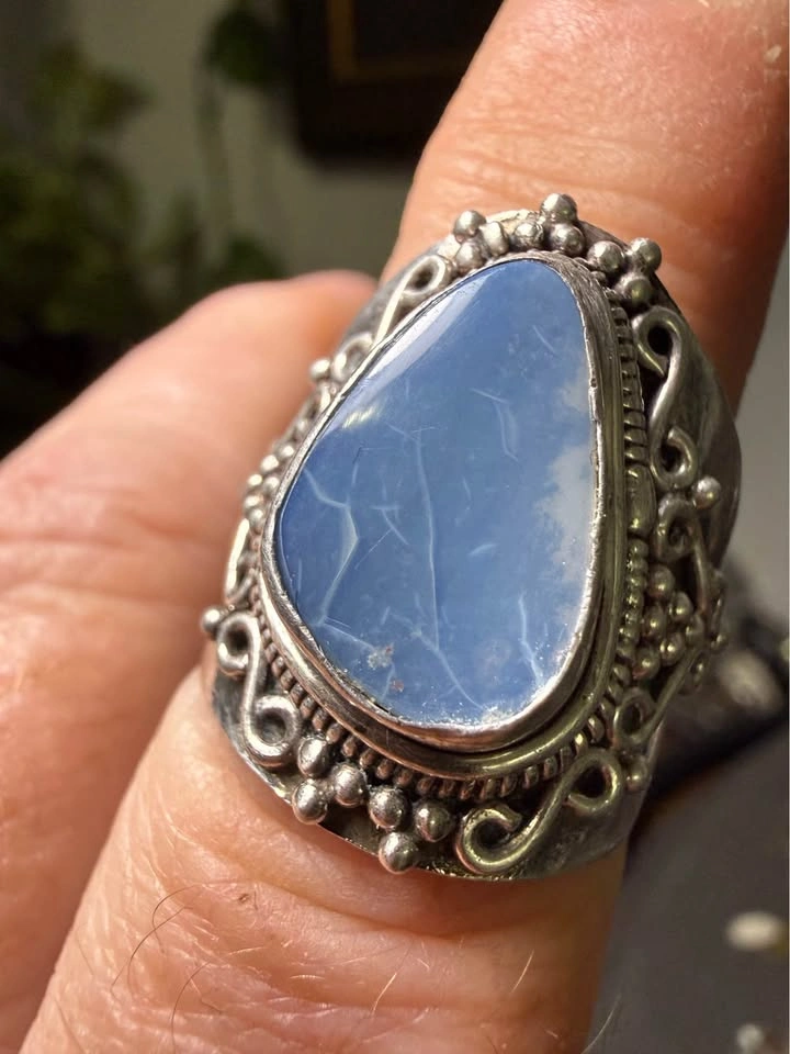 Sterling Silver Blue Stone Filigree Ring Size 9 - photo 3