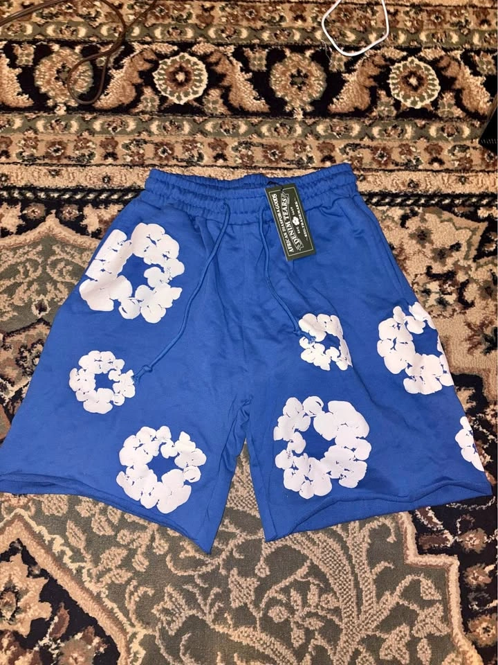 Blue Cotton Denim Tear Shorts