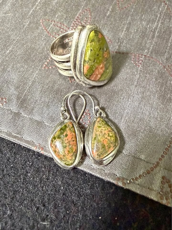Barse Sterling Silver Unakite Ring and Earring Set