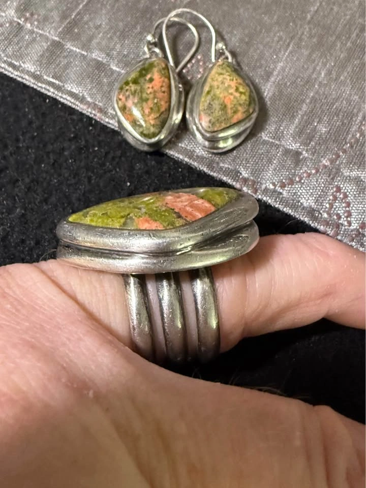 Barse Sterling Silver Unakite Ring and Earring Set - photo 2