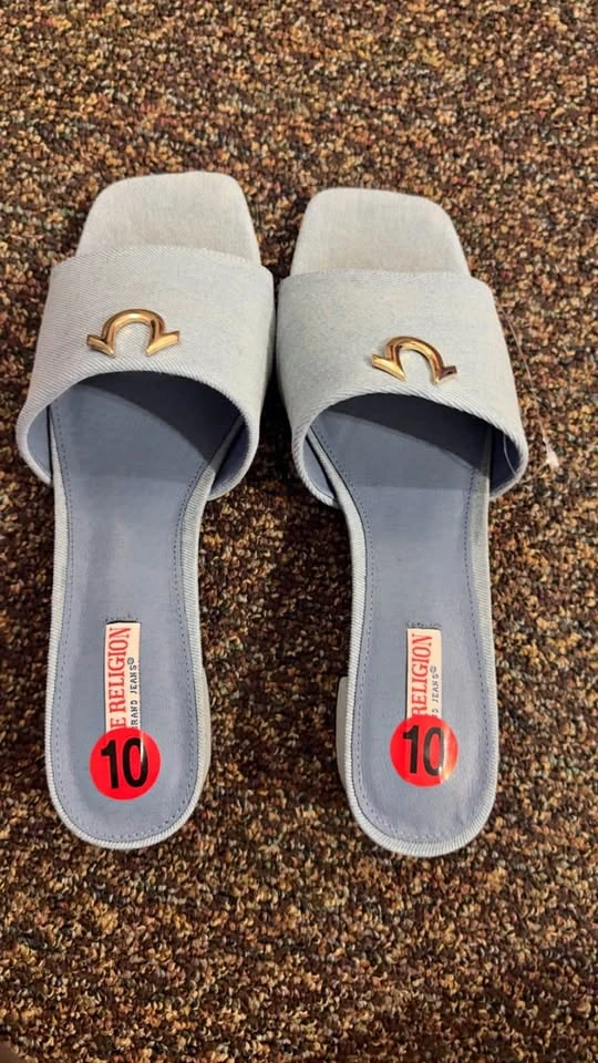True Religion Denim Slide Sandals Size 10