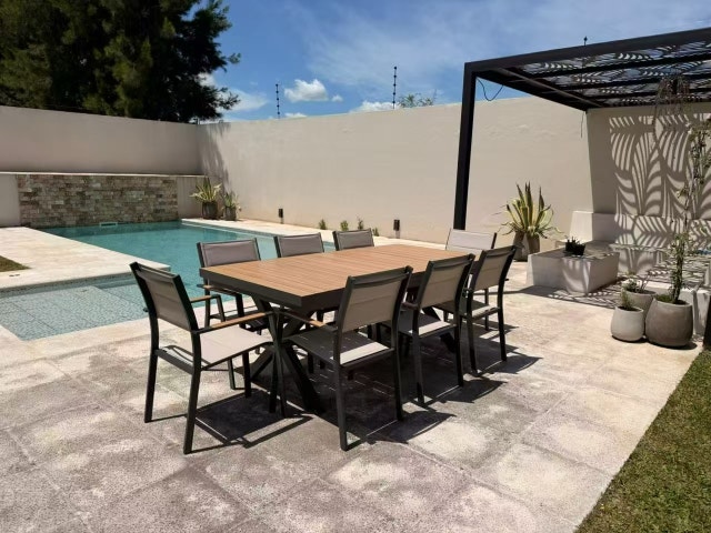 Luxury Automatic Extension Dining Table, Aluminum Frame + Teak - photo 2