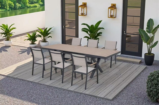 Luxury Automatic Extension Dining Table, Aluminum Frame + Teak - photo 4