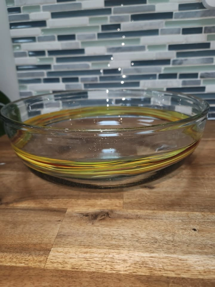 Hand-blown Decorative Bowl, Clear Glass with Colourful Horizonta - photo 2