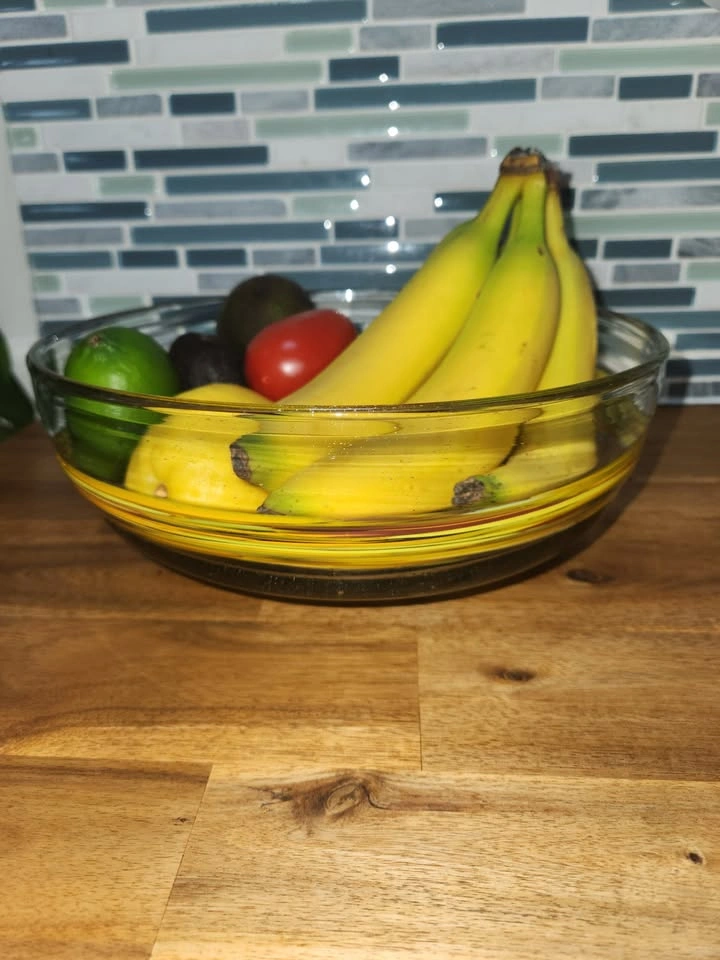 Hand-blown Decorative Bowl, Clear Glass with Colourful Horizonta - photo 3