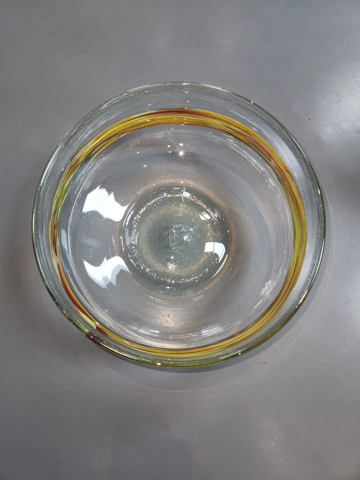 Hand-blown Decorative Bowl, Clear Glass with Colourful Horizonta - photo 4