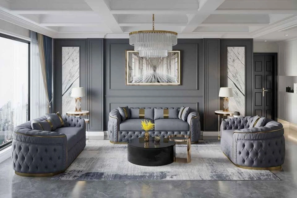 3-piece Velvet Living Room Set with PU gold accent - photo 5