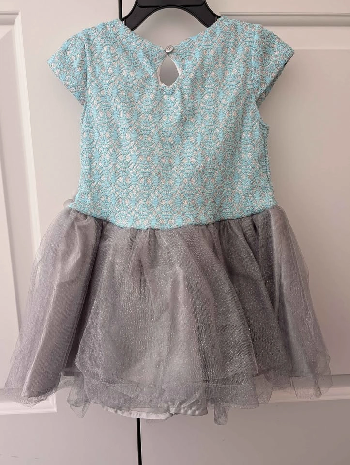 Nannette Girl Sparkly Tulle Dress 3T Blue Silver Lace Party - photo 2