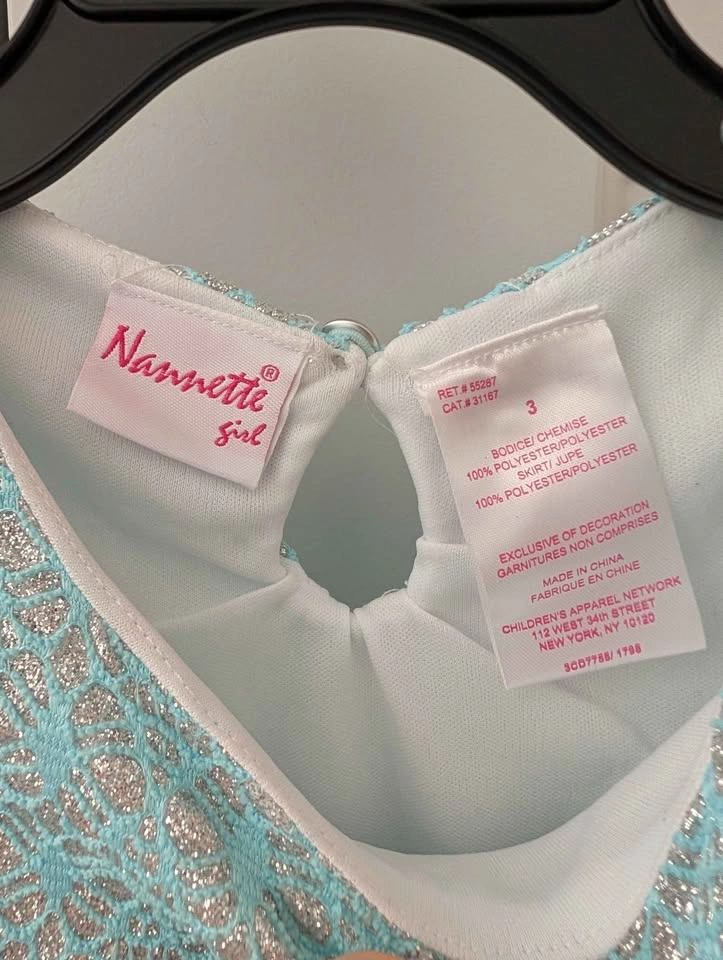 Nannette Girl Sparkly Tulle Dress 3T Blue Silver Lace Party - photo 3