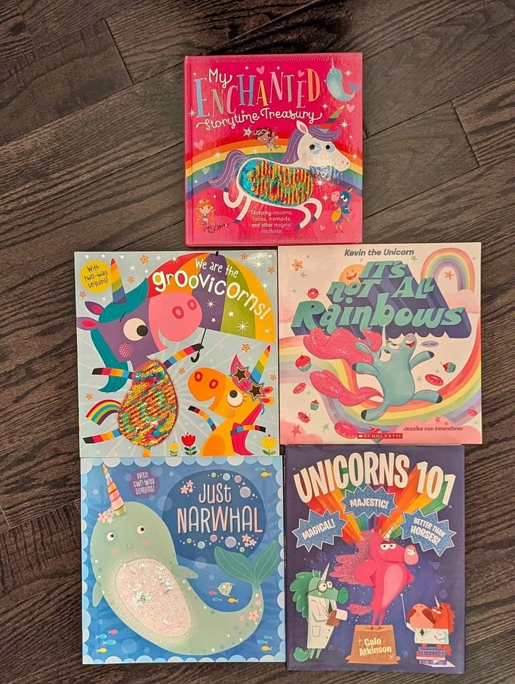 9 Kids Unicorn & Narwhal Books Lot w/ Sequins