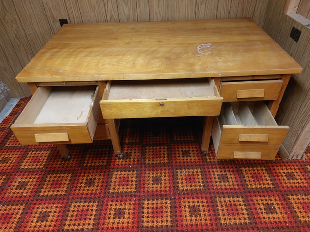 Large solid wood desk with 6 drawers