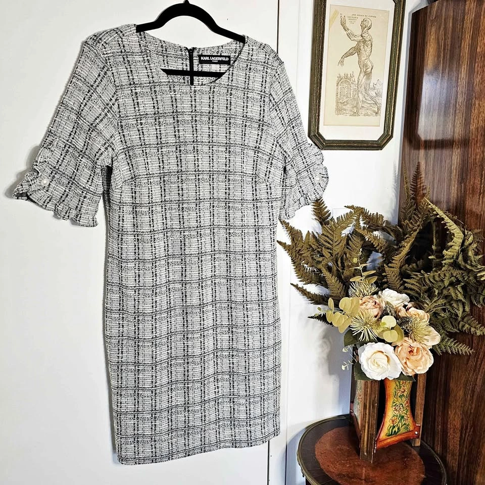 Size 12 Karl Lagerfeld Tweed Pearl Button Dress