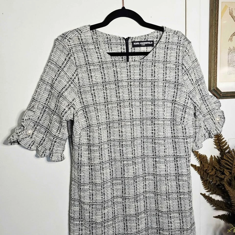 Size 12 Karl Lagerfeld Tweed Pearl Button Dress - photo 2