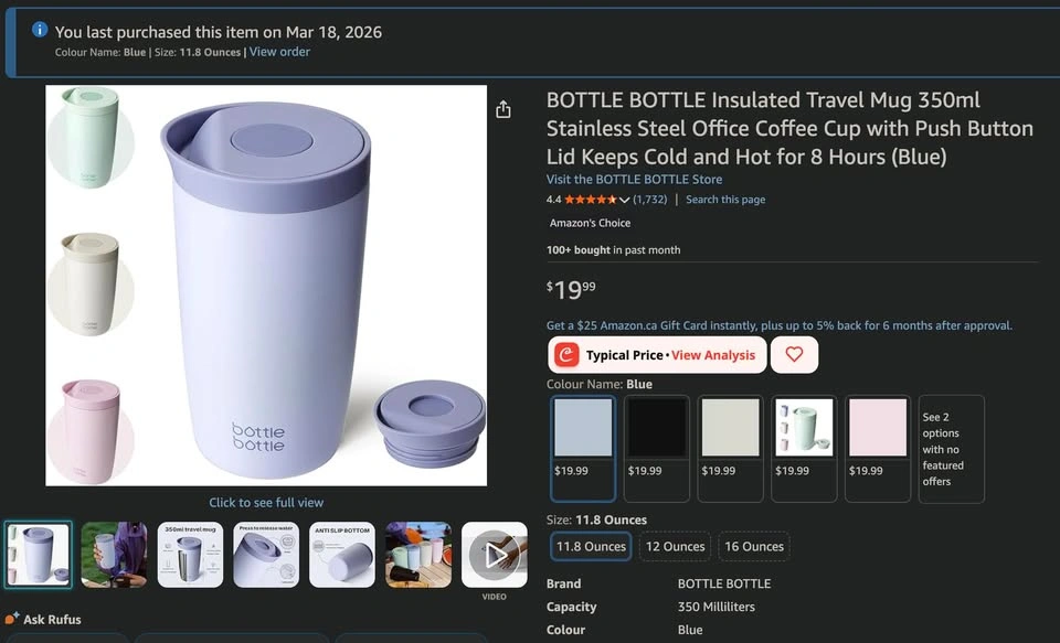 BOTTLE BOTTLE Insulated Travel Mug 350ml Stainless Steel Office - photo 2