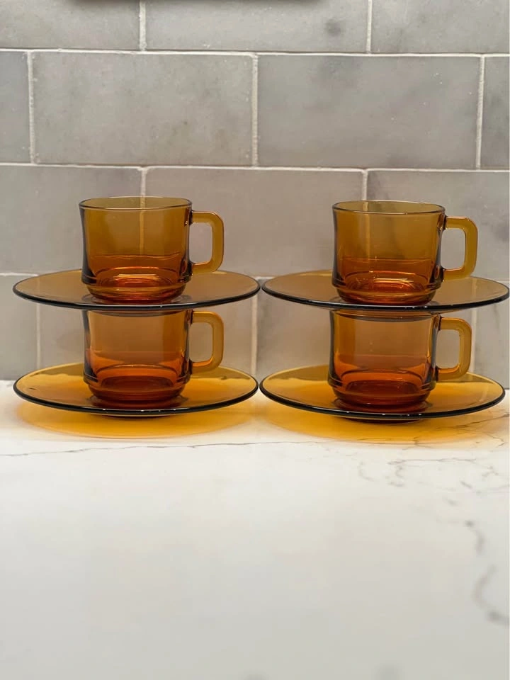 Vintage Amber Glass Coffee Cups & Saucers - Duralex France - photo 4