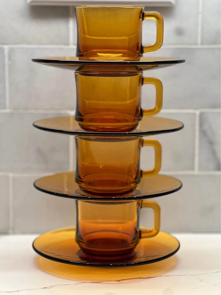 Vintage Amber Glass Coffee Cups & Saucers - Duralex France - photo 5