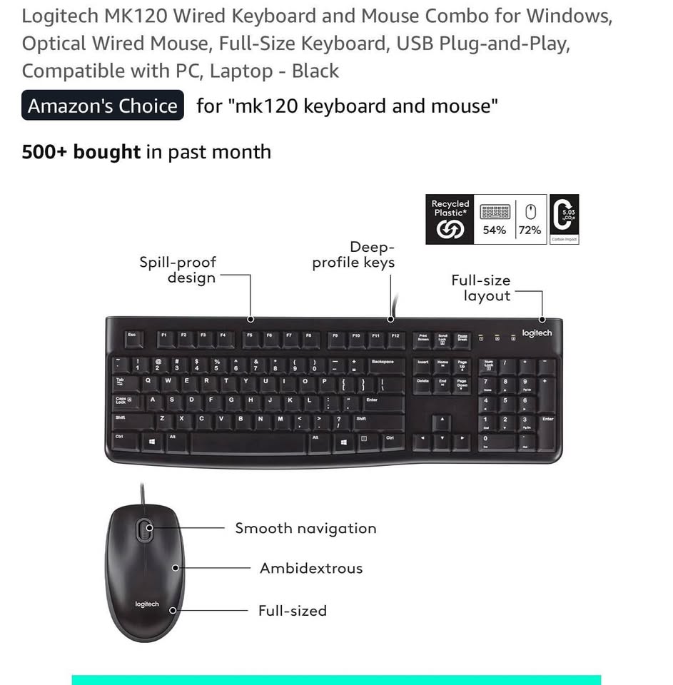 Logitech Keyboard Mouse MK120 - USB Plug and Play - photo 5