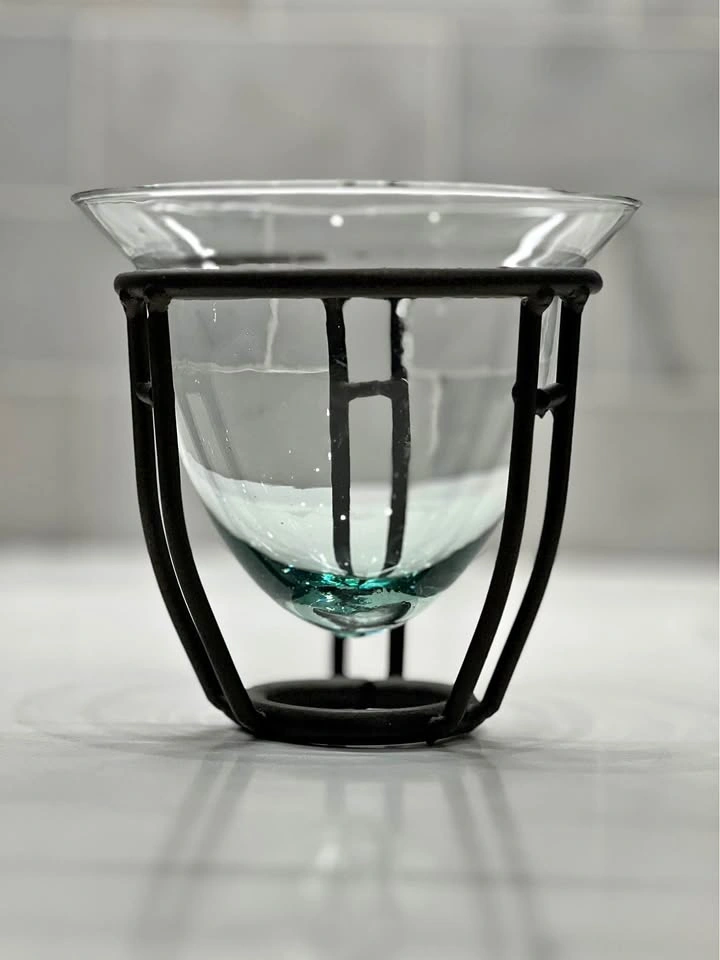 Glass Bowl with Wrought Iron Stand