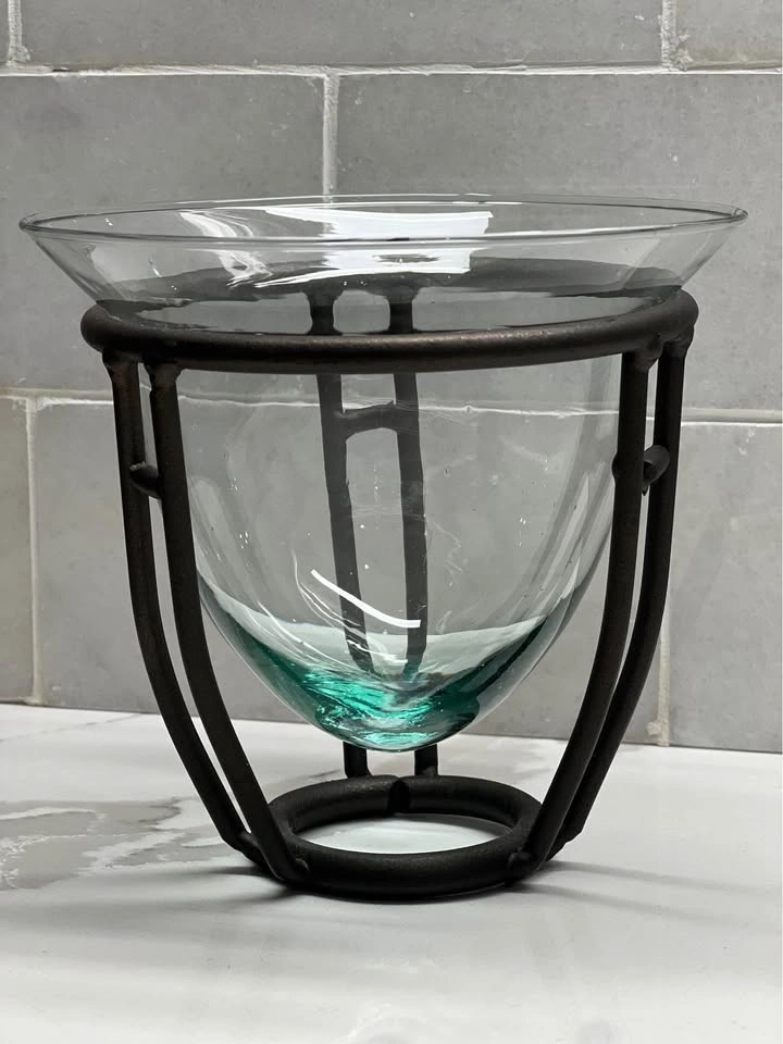 Glass Bowl with Wrought Iron Stand - photo 3
