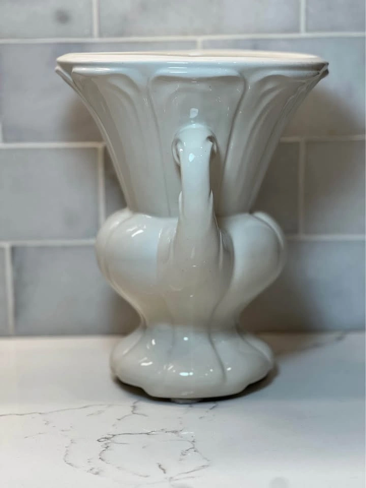 White Ceramic Trophy Vase with Handles Grecian Inspired Urn - photo 2