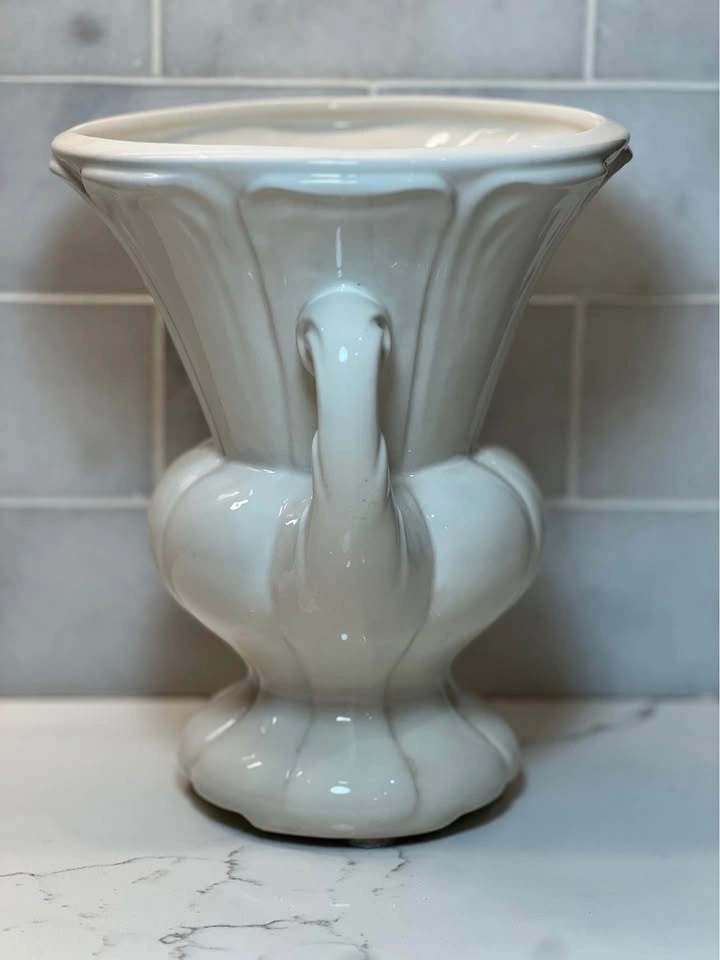 White Ceramic Trophy Vase with Handles Grecian Inspired Urn - photo 4