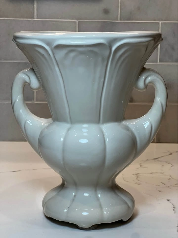 White Ceramic Trophy Vase with Handles Grecian Inspired Urn - photo 5