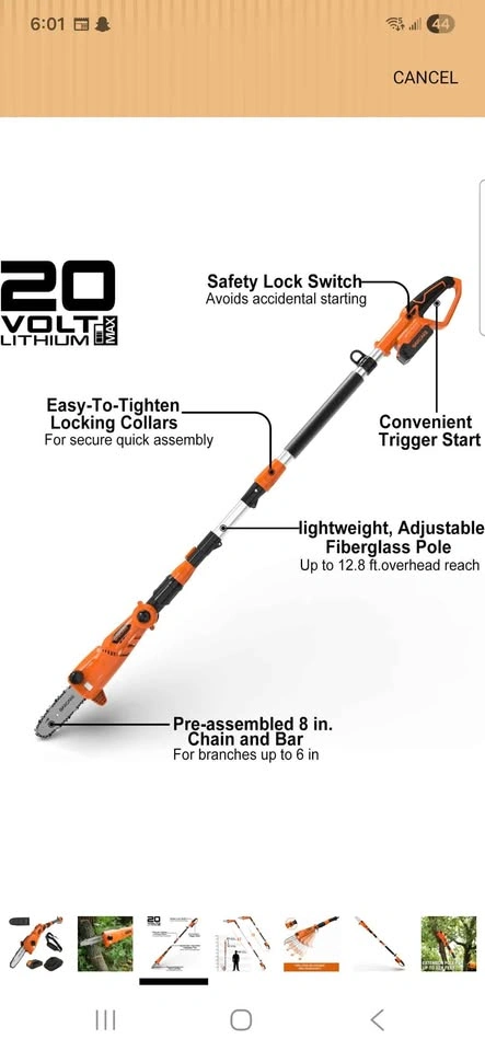 GARCARE Pole Chain Saw Cordless 20V 8 Inch Electric Saw - photo 2