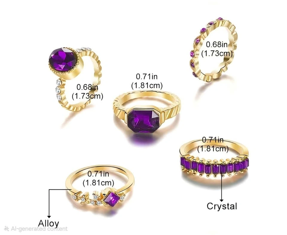 New 5pc Purple Glass Ring Set - Size 8 - photo 3