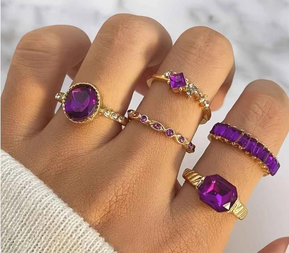 New 5pc Purple Glass Ring Set - Size 8 - photo 4