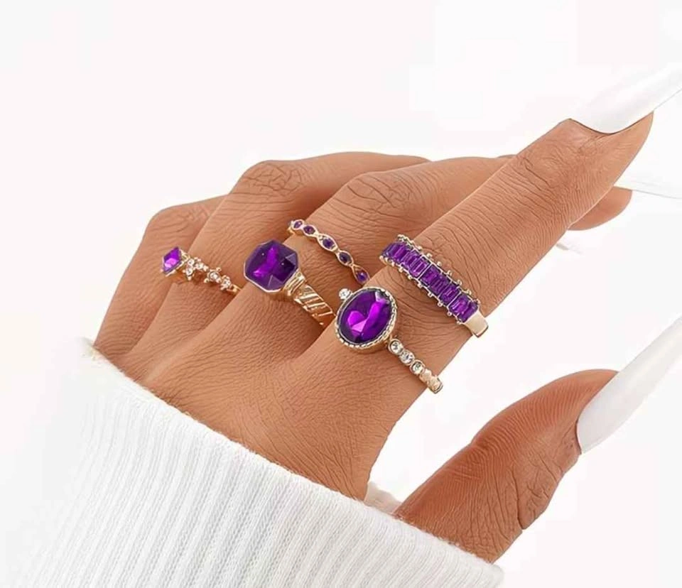 New 5pc Purple Glass Ring Set - Size 8 - photo 5