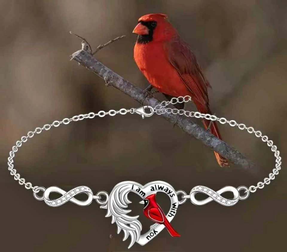 Stylish "I Am Always With You" Cardinal Heart Bracelet