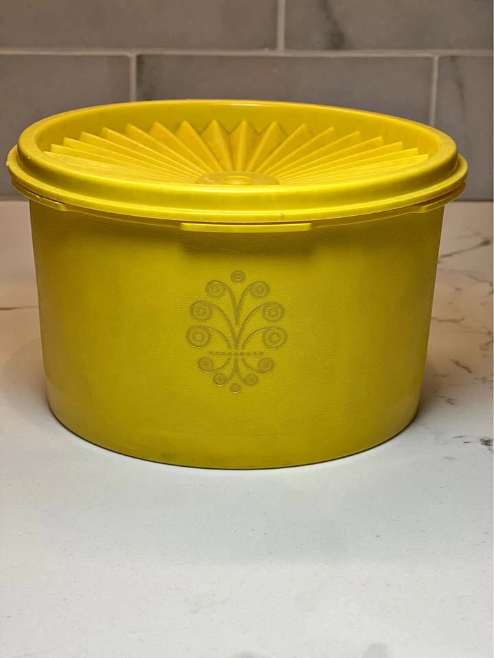 Vintage Tupperware Yellow Servalier Canister Sunburst Lid