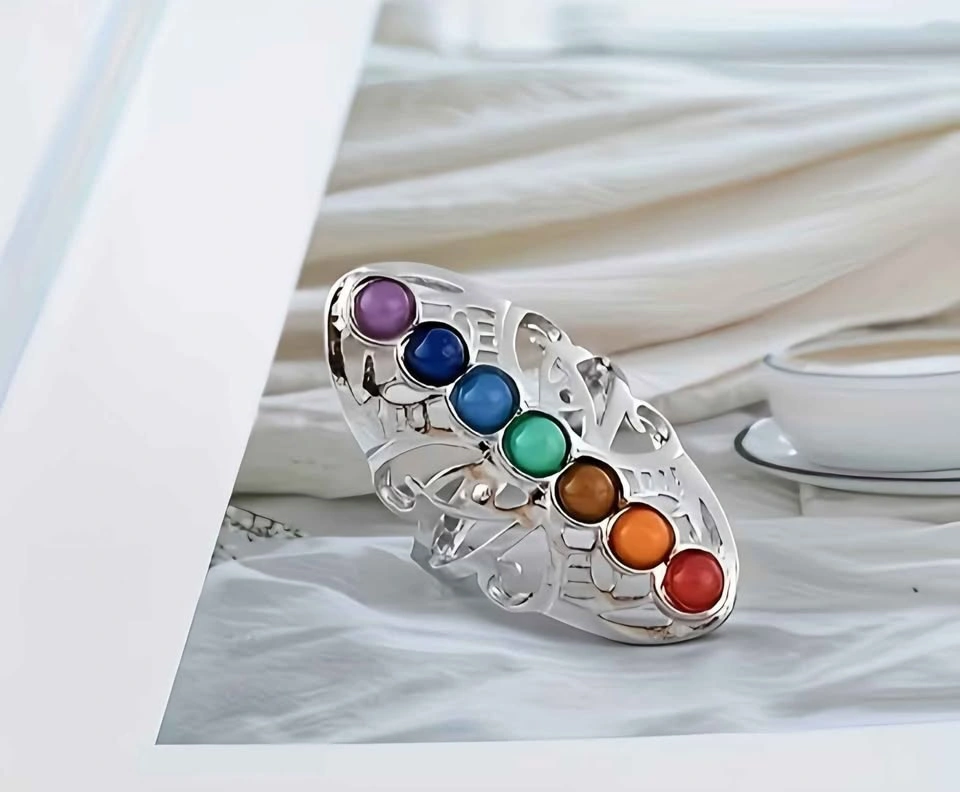 New Seven Chakra Synthetic Gemstone Ring - Size 9 - photo 2