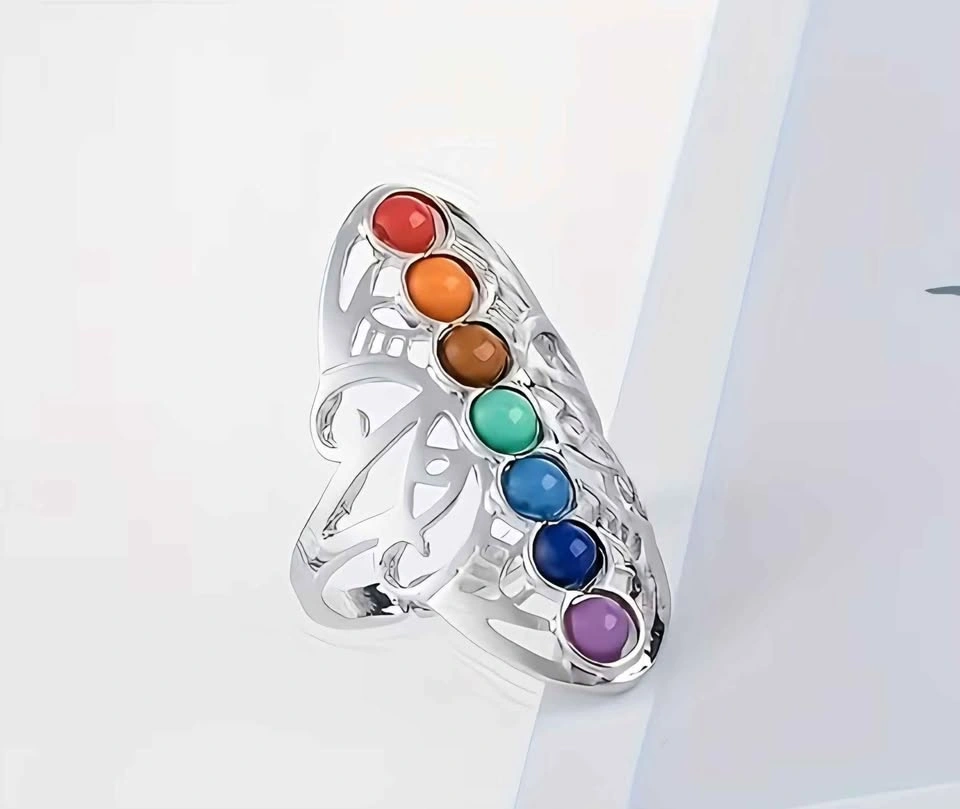 New Seven Chakra Synthetic Gemstone Ring - Size 9 - photo 4