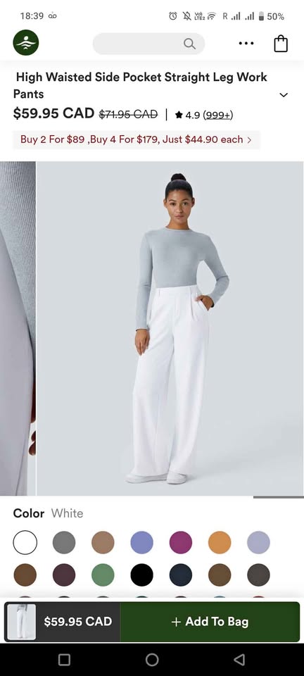 Halara High Waisted Straight Leg Work Pants - Size M White